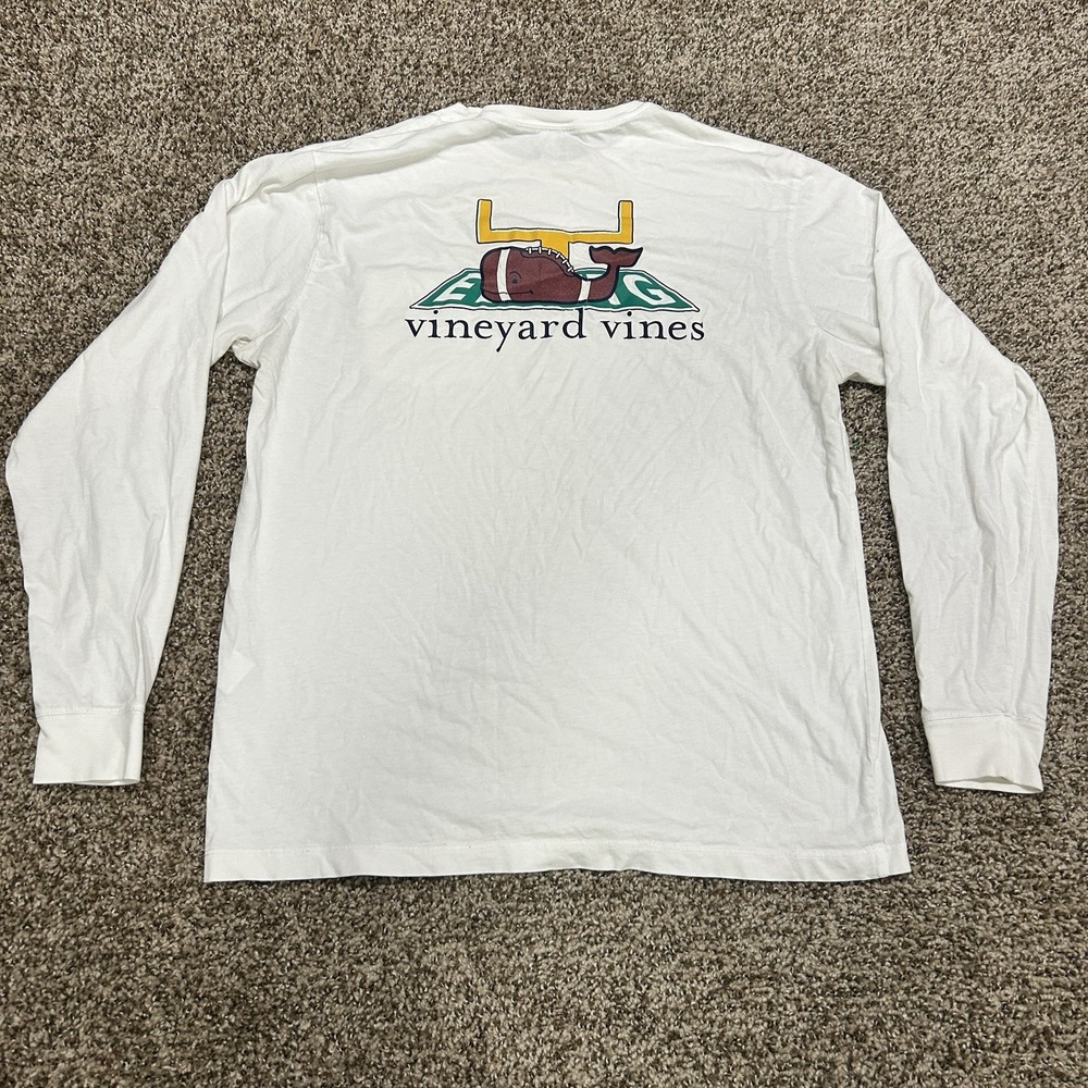 Vineyard Vines Men's Medium Long Sleeve T Shirt Football Graphic White Whale
